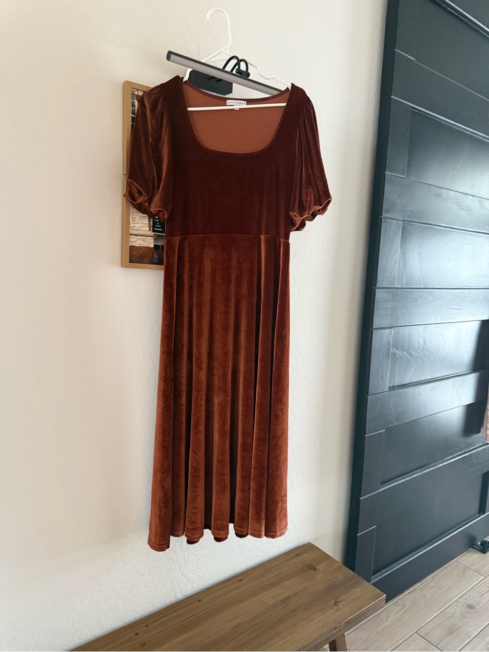 Baltic Born Rust Velvet Scoop-Neck Midi Dress